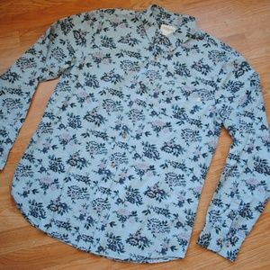 obey floral button down blue l/s dress shirt mens